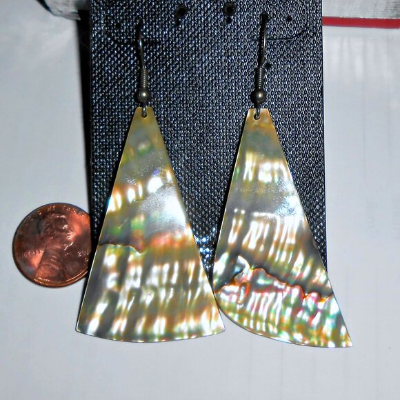 Vintage Abalone Shell Flare Earrings - Picture 5 of 12